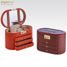Designer custom logo jewellery watch storage case mdf pu leather organizer jewelry boxes with mirror drawer